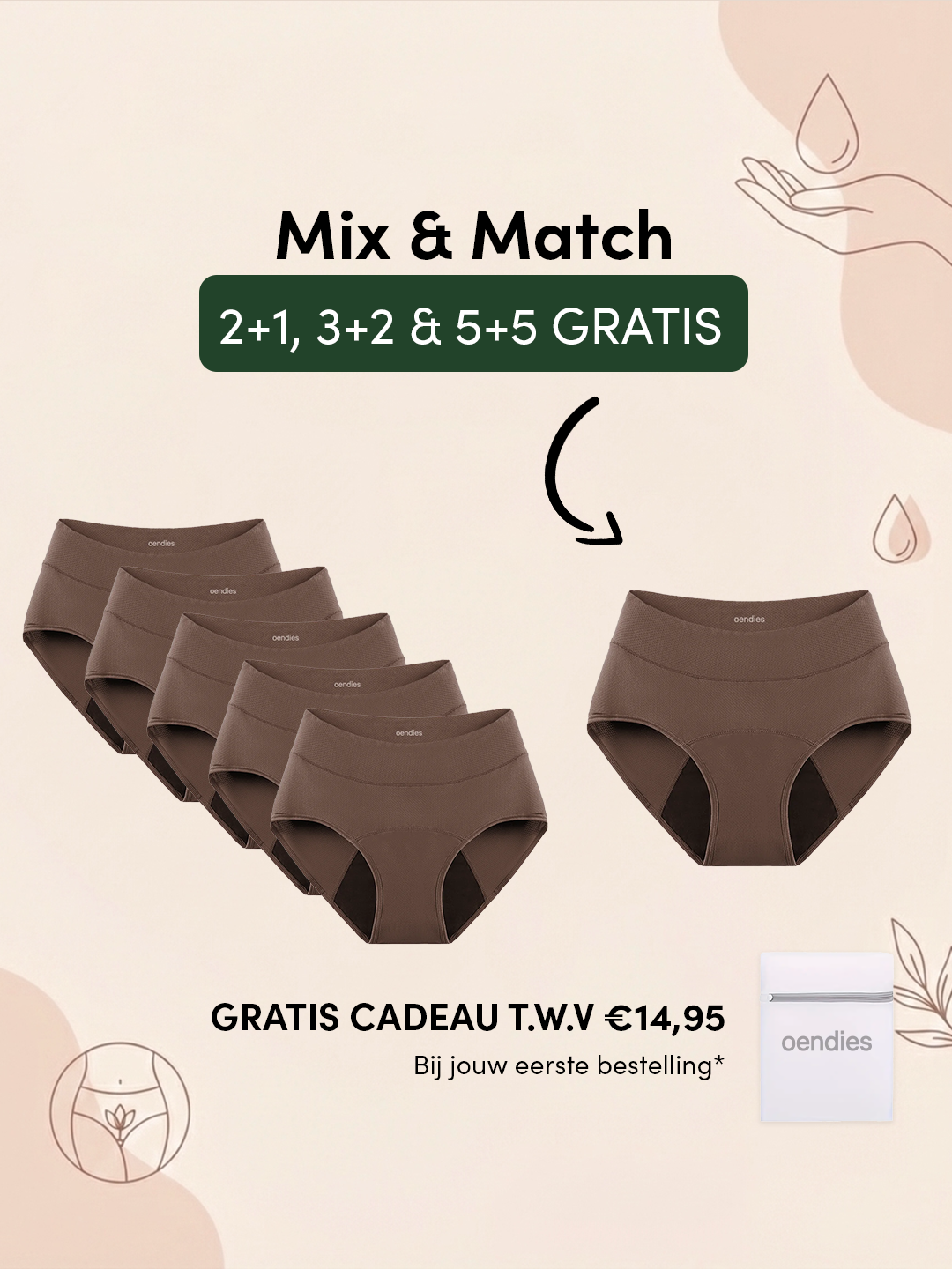 Huggster Brief | Paket med 10 | Kraftigt urinläckage | 100% läckagesäker, dag & natt | Brun | menstrosor