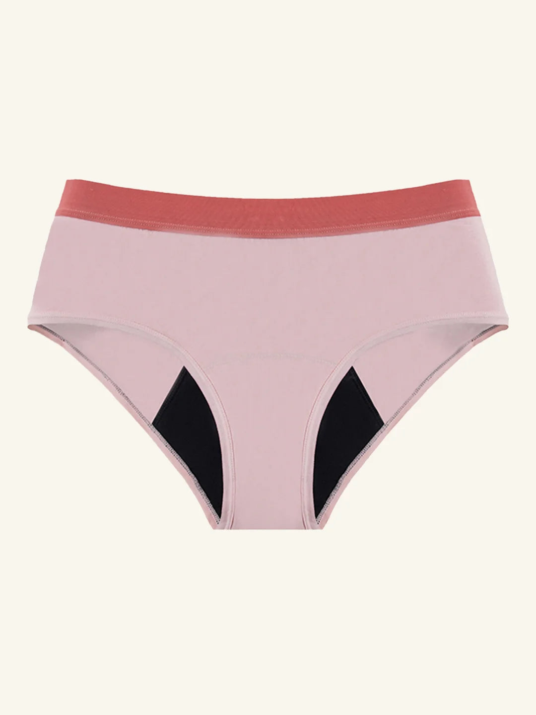 Menstruatie ondergoed roze, losse hipster brief in vooraanzicht tegen een lichte achtergrond