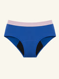 Menstruatie ondergoed blauw roze, losse hipster brief in vooraanzicht tegen een lichte achtergrond