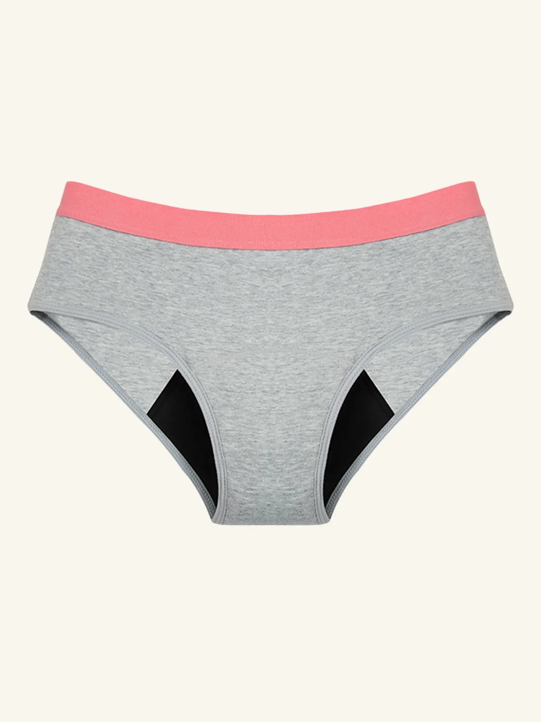 Menstruatie ondergoed grijs zalm, losse hipster brief in vooraanzicht tegen een lichte achtergrond