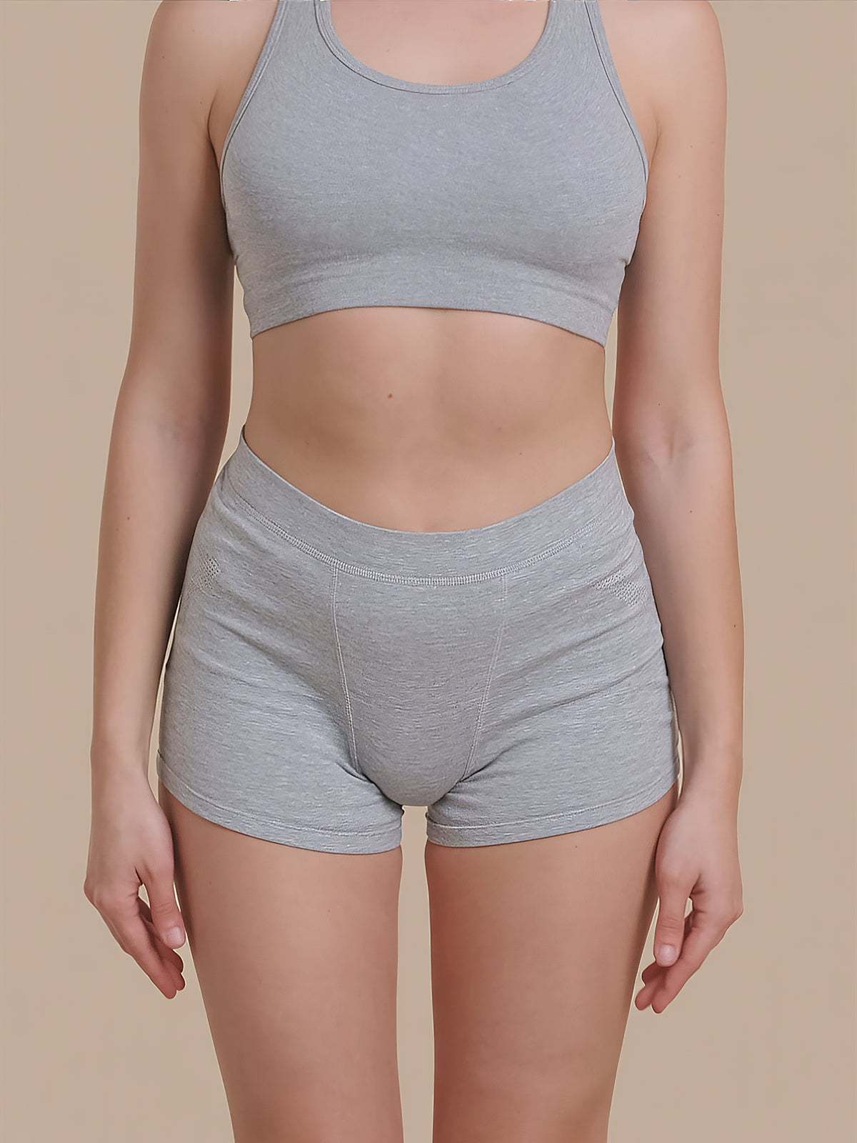 Menstruatie ondergoed, grijze boyfriend brief gedragen van voren
